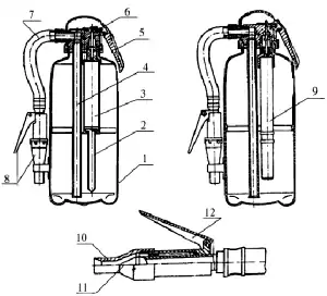 устройство порошковых огнетушителей ОПУ-5-01 и ОПУ-10-04