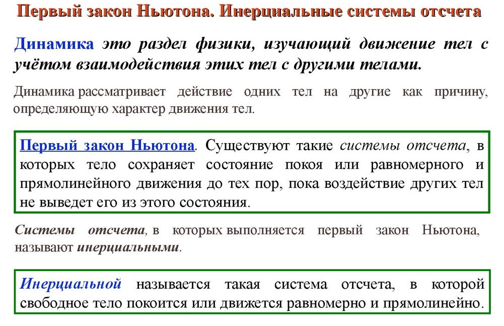 Взаимодействие тел сила инерциальные системы отсчета первый закон ньютона план конспект