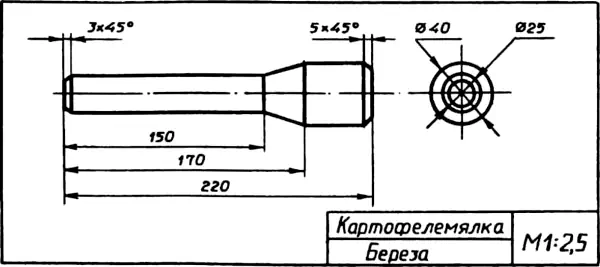 Чертеж толкушки деревянной